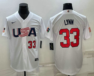 Mens USA Baseball #33 Lance Lynn Number 2023 White World Baseball Classic Stitched Jersey